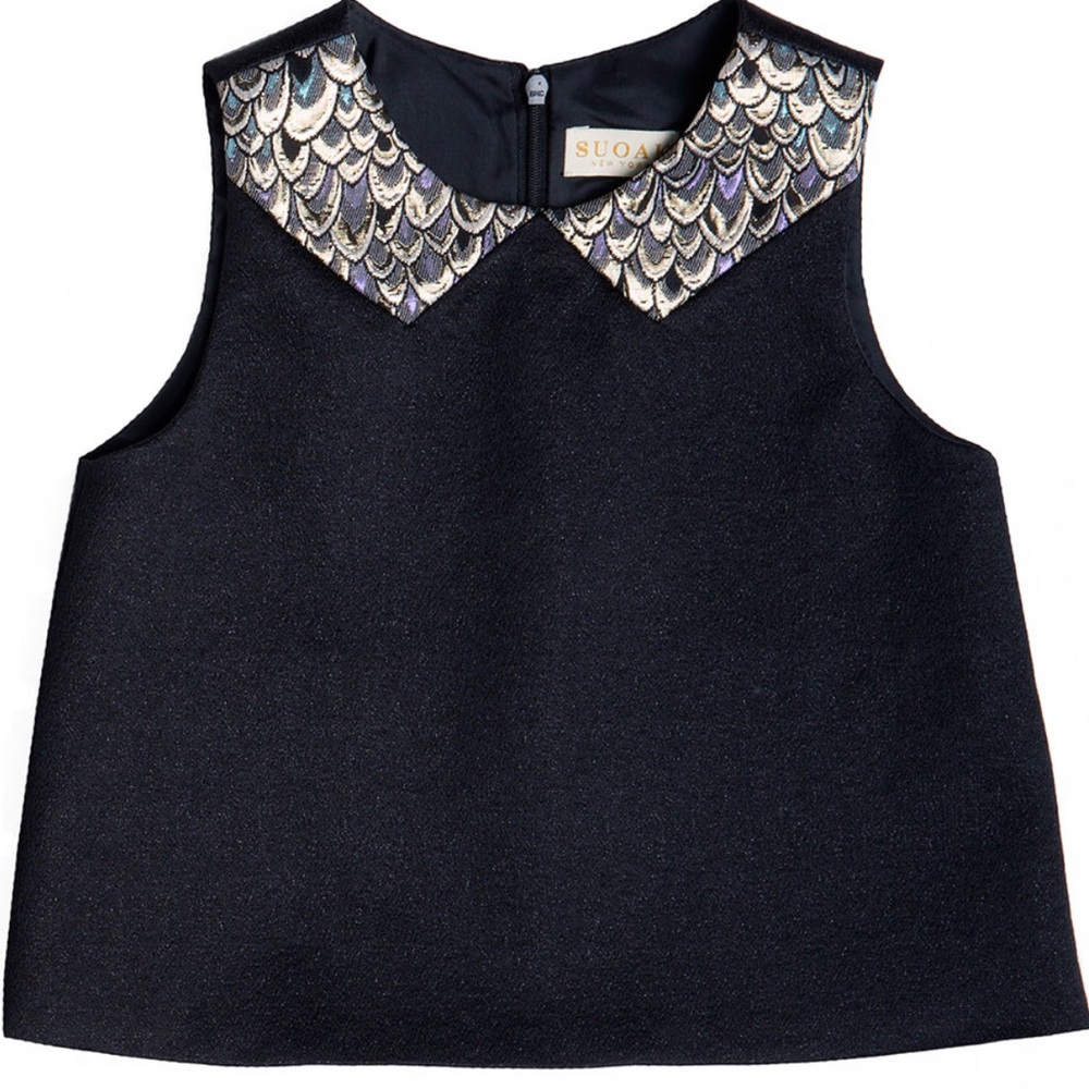 NWT SUOAK NY Girl’s Black Metallic Peacock Combo Top MULTI 12 14 20 YOUTH $132